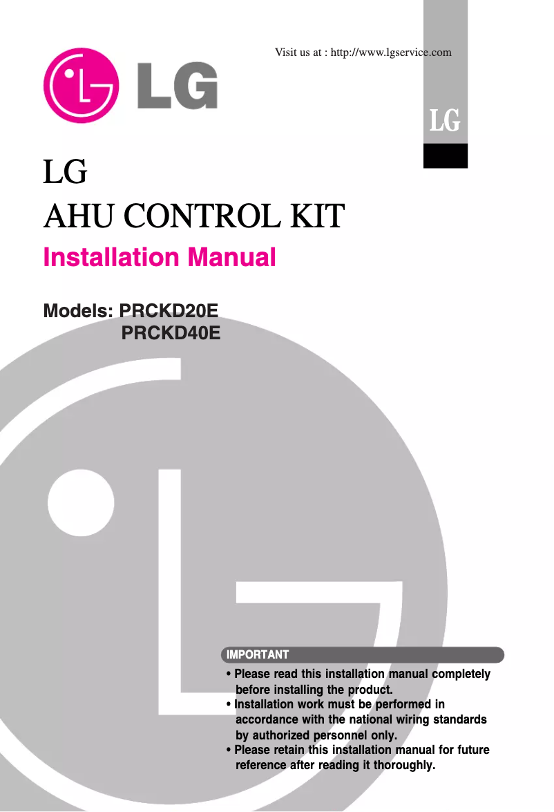Page n°1 - Guide d'installation LG PRCKD40E