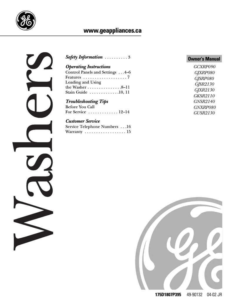 Page 1 de la notice Manuel utilisateur GE GNXRP080BWW