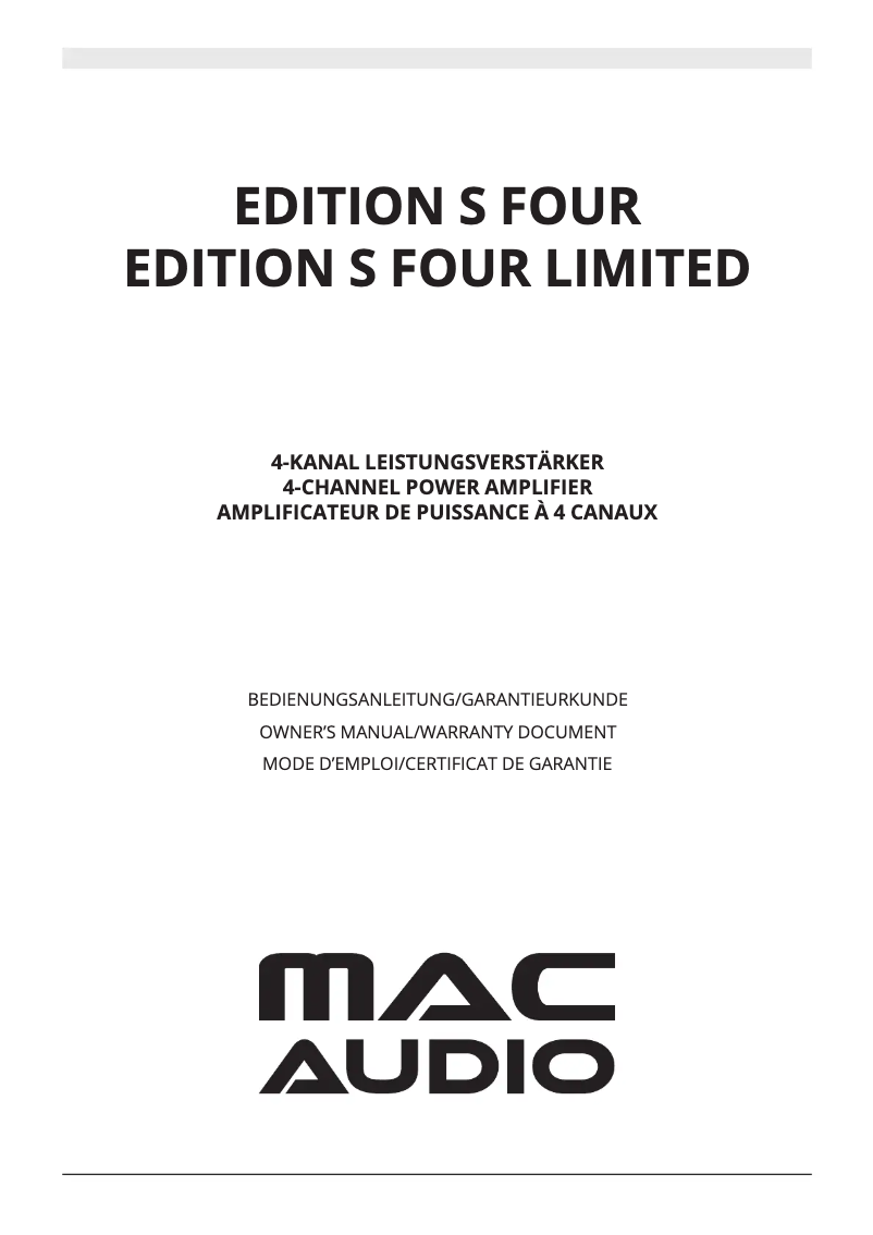 Image de la première page du manuel de l'appareil Edition S Four LTD.