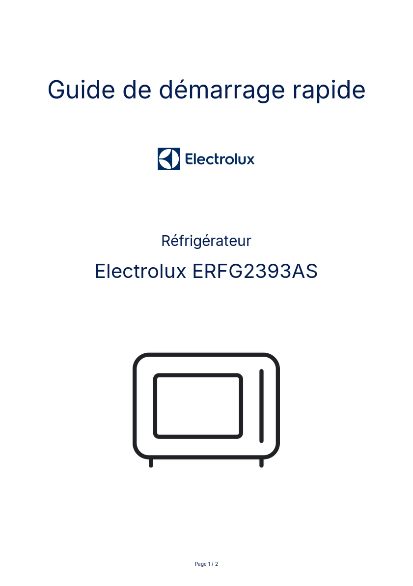 Page n°1 - Guide de démarrage rapide Electrolux ERFG2393AS