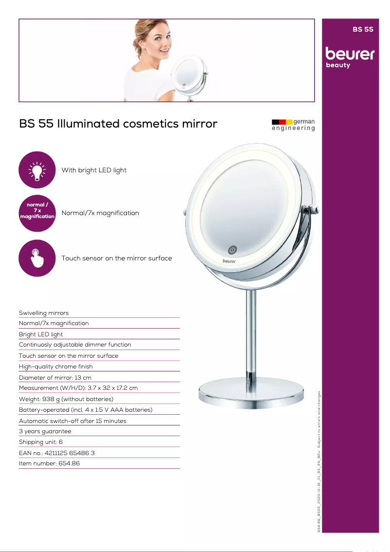 Page 1 de la notice Fiche technique Beurer BS 55