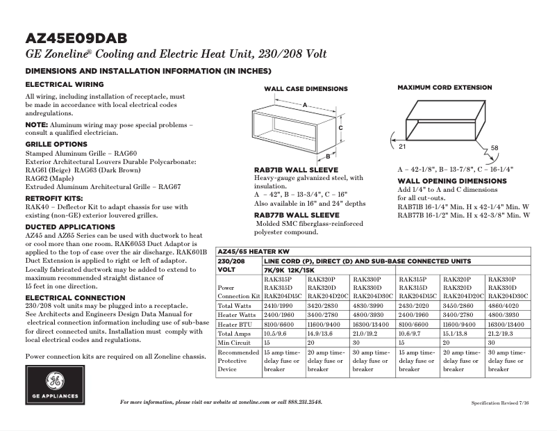 Page n°1 - Fiche technique GE AZ45E09DAB