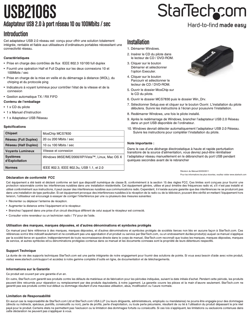 Image de la première page du manuel de l'appareil USB2106S