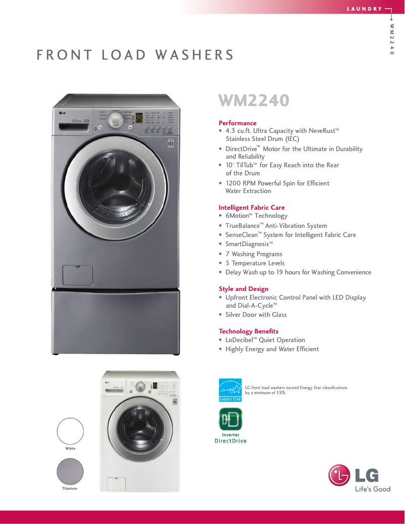 Page n°1 - Fiche technique LG WM2240CS