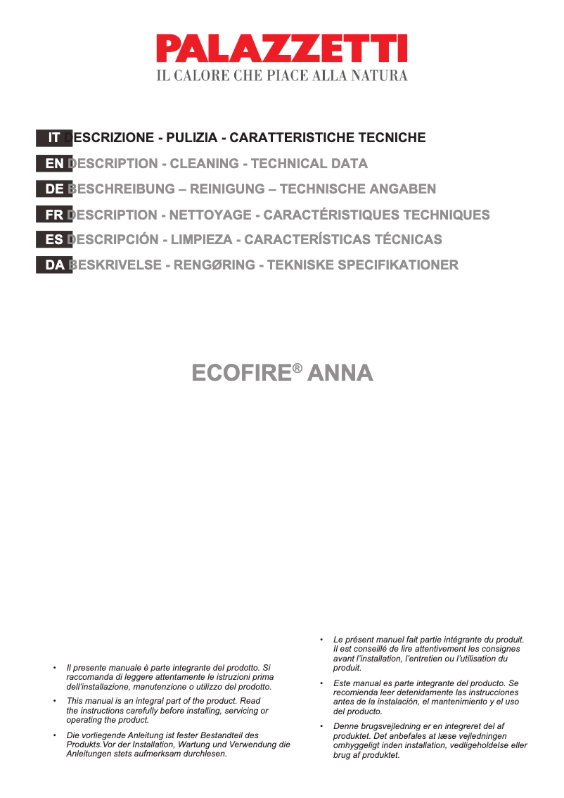 Page n°1 - Manuel utilisateur Palazzetti Ecofire Anna 9 Pro 2 air