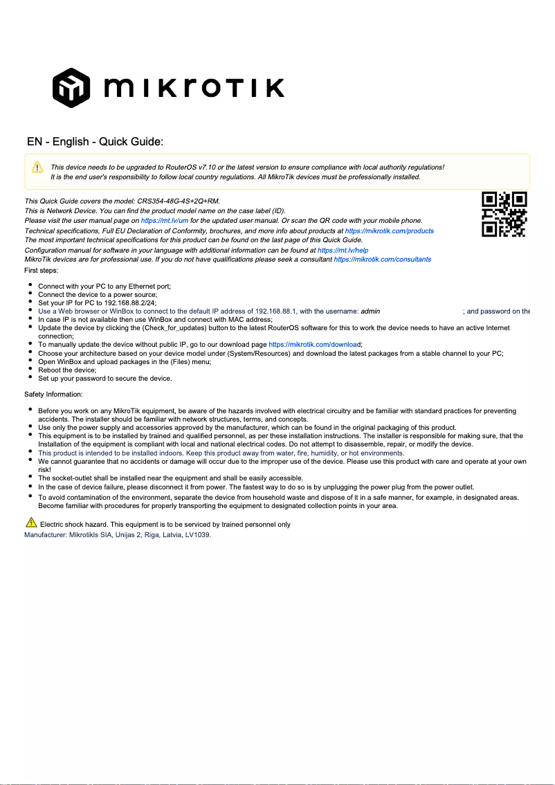 Page n°1 - Manuel utilisateur Mikrotik CRS354-48G-4S+2Q+RM
