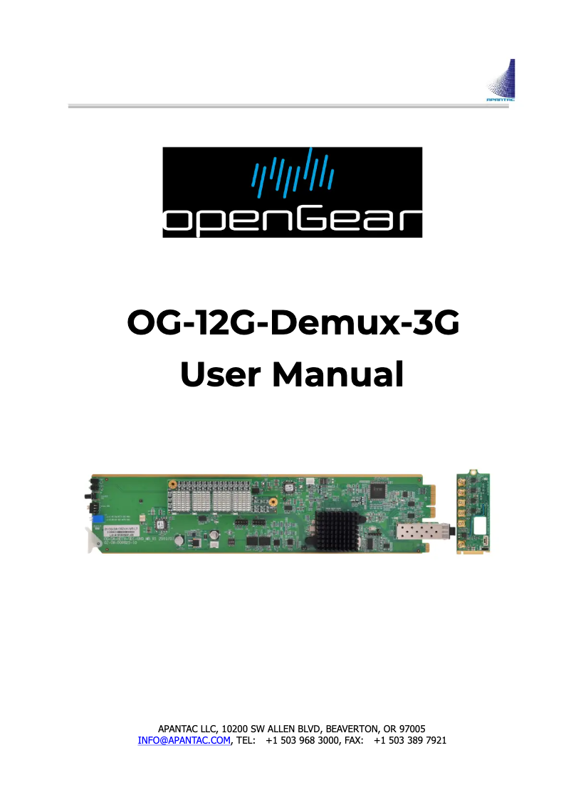 Page n°1 - Manuel utilisateur Apantac OG-12G-Demux-3G