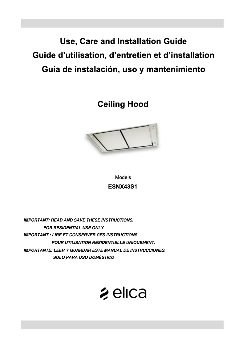 Page 1 de la notice Guide d'installation Elica Siena ESNX43SS