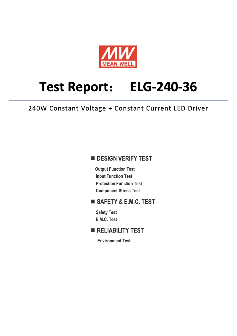 Page 1 de la notice Fiche technique Mean Well ELG-240-36