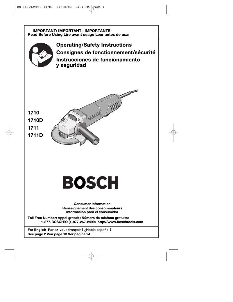 Page 1 of the manual User Manual Bosch 1810PSD