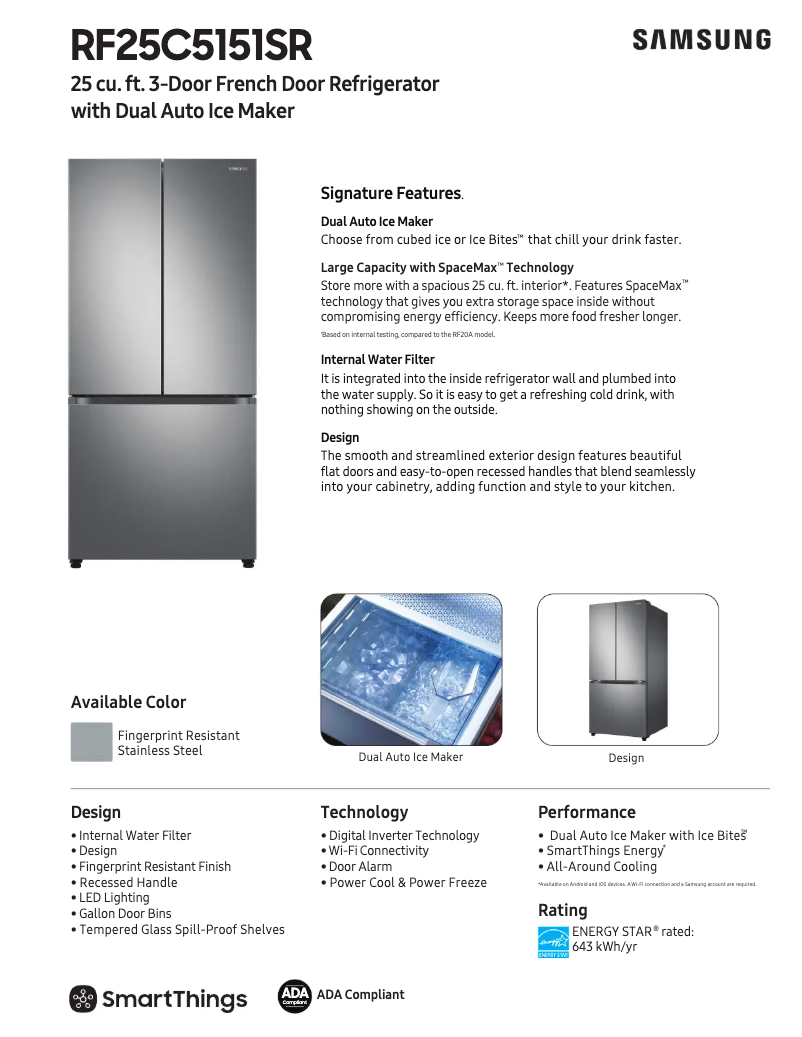 Page n°1 - Fiche technique Samsung RF25C5151SR