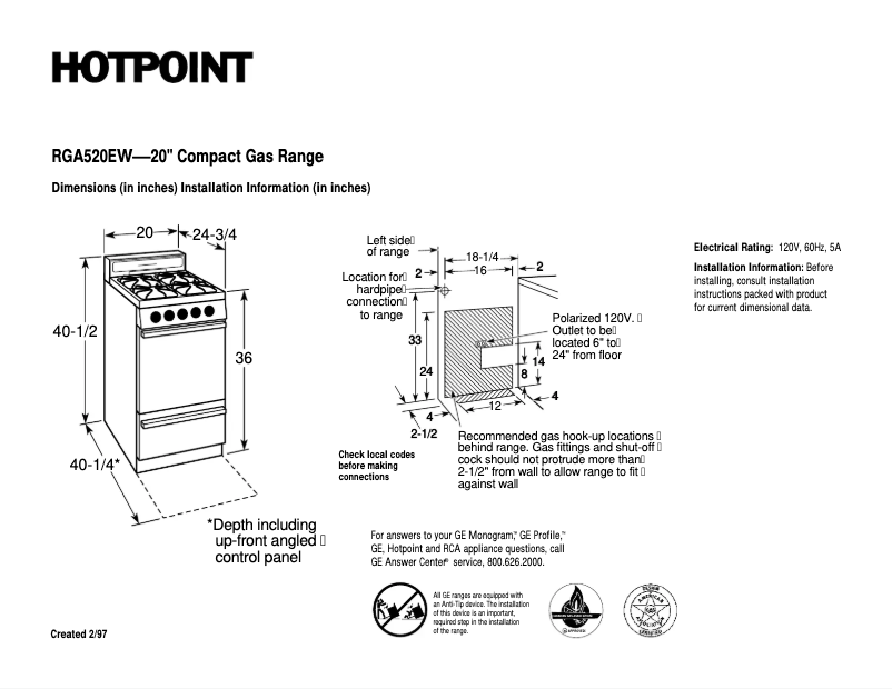 Page n°1 - Fiche technique Hotpoint RGA520EWAD