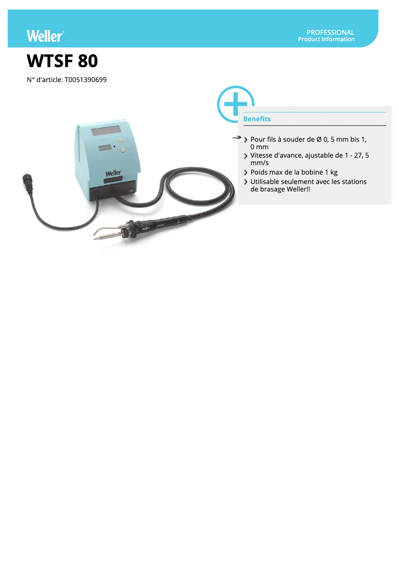 Page 1 de la notice Fiche technique Weller WTSF 80