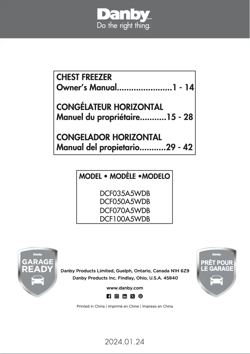 Page n°1 - Manuel utilisateur Danby DCF100A5WDB