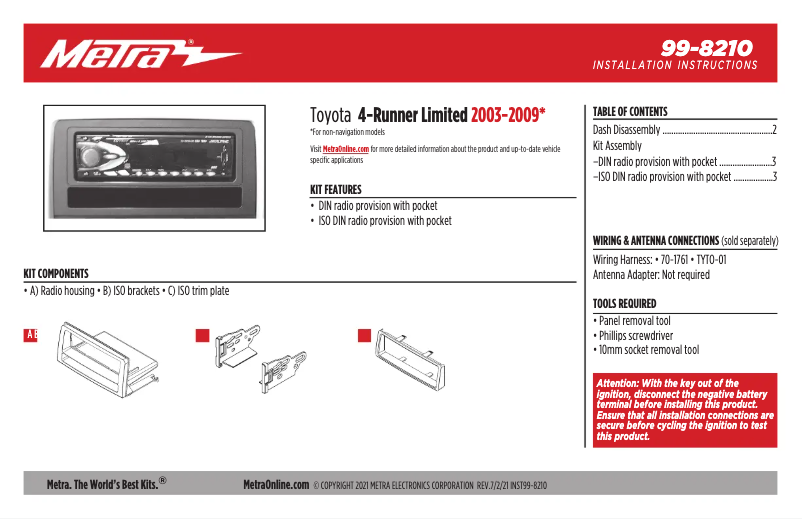 Page n°1 - Manuel utilisateur Metra 99-8210