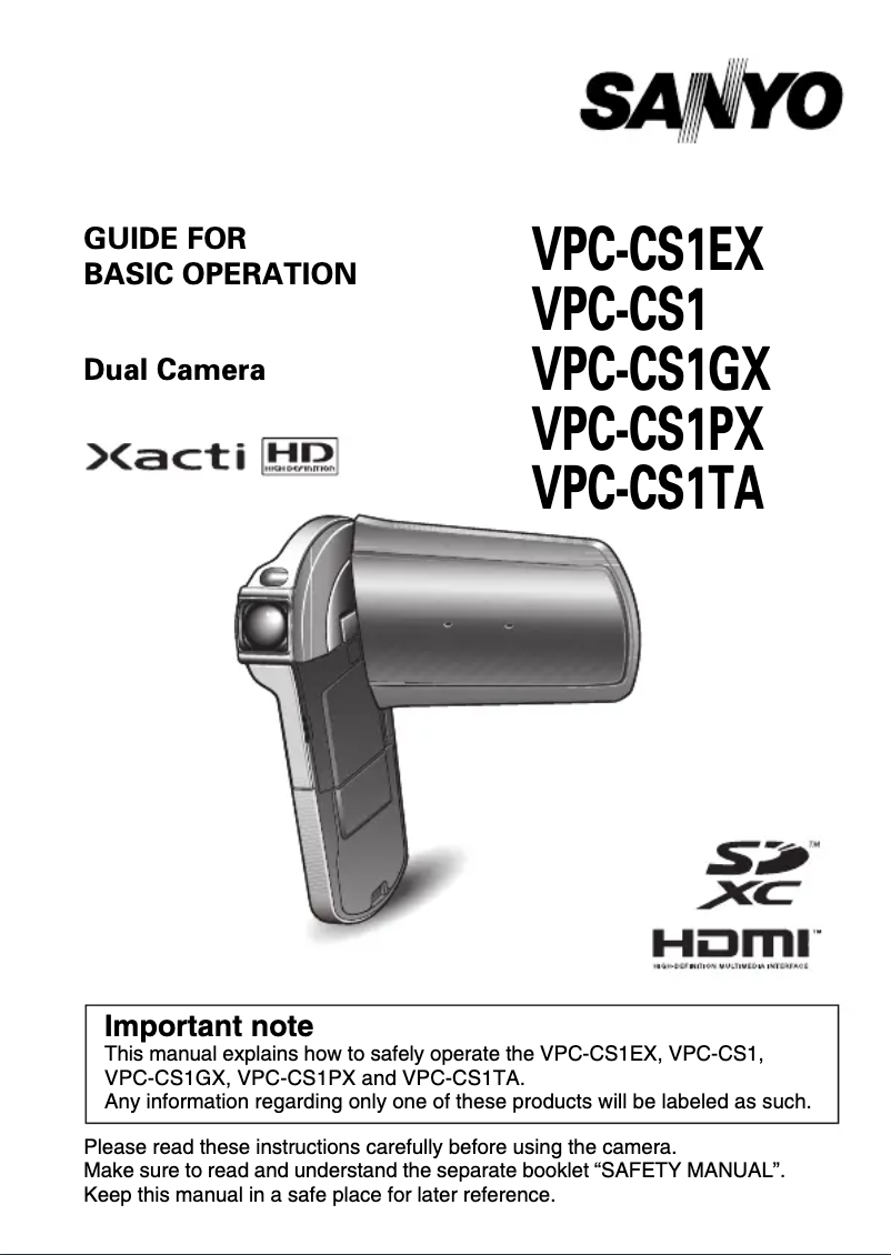 Page n°1 - Manuel utilisateur Sanyo Xacti VPC-CS1TA