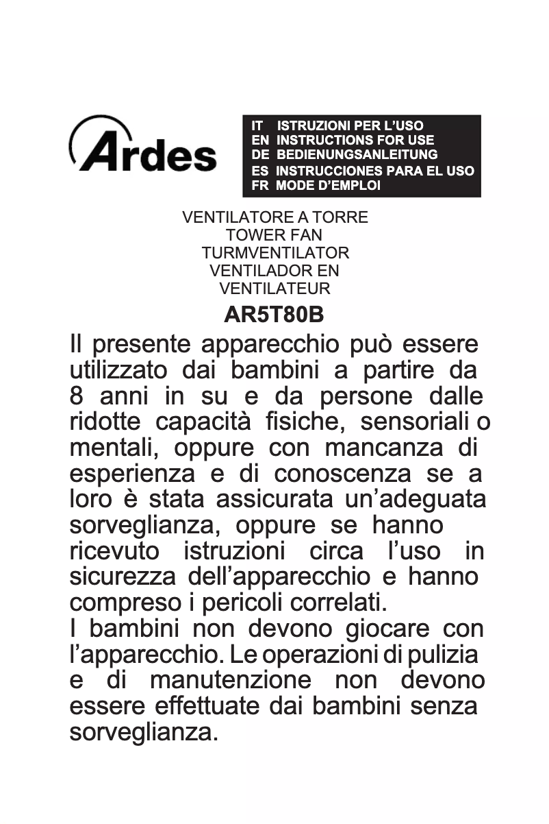 Page 1 de la notice Manuel utilisateur Ardes AR5T80B