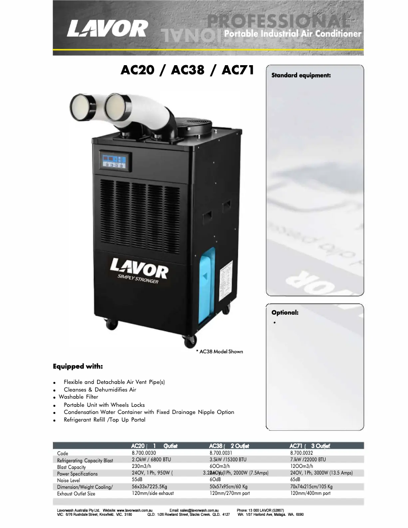 Page 1 de la notice Fiche technique Lavorwash AC20