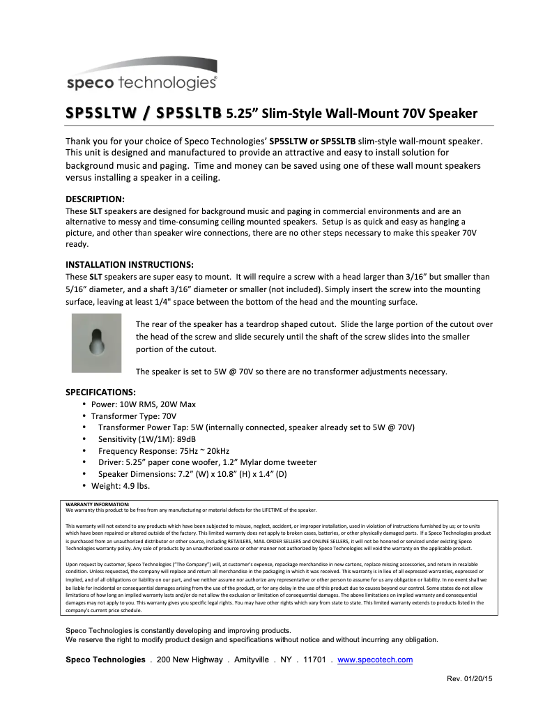 Image de la première page du manuel de l'appareil SP5SLTW