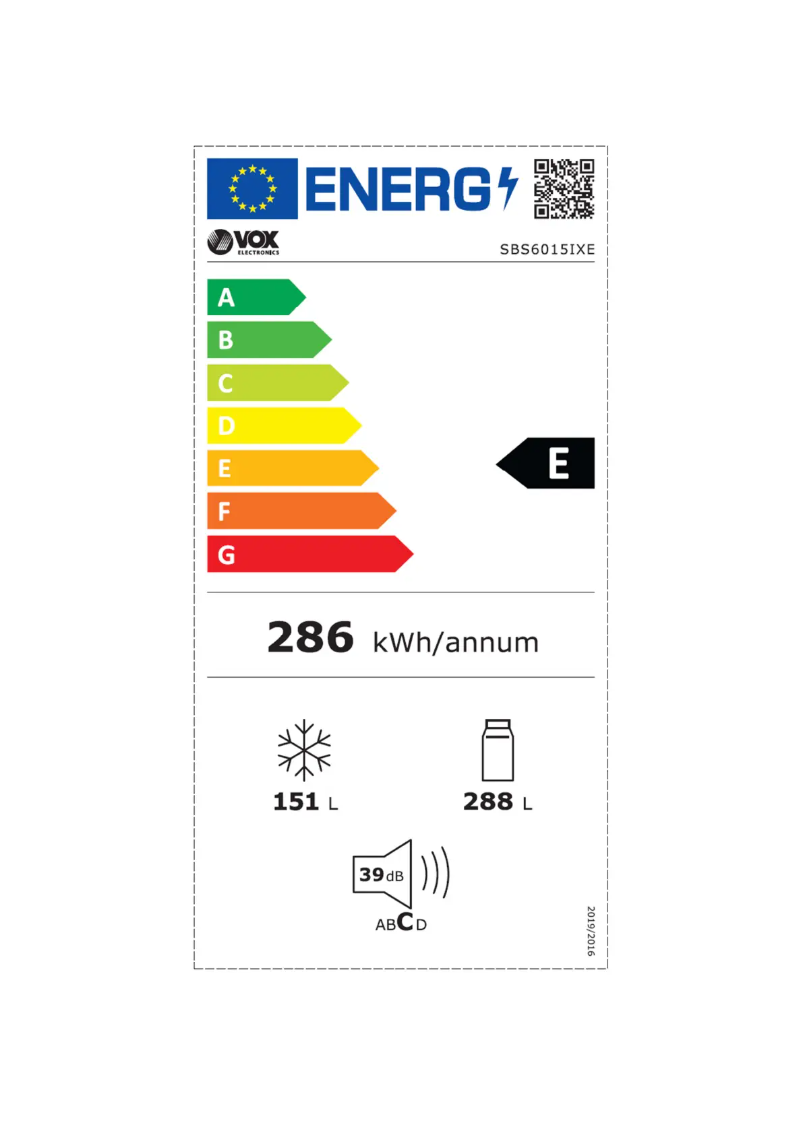 Page 1 de la notice Label énergétique VOX SBS6015IXE