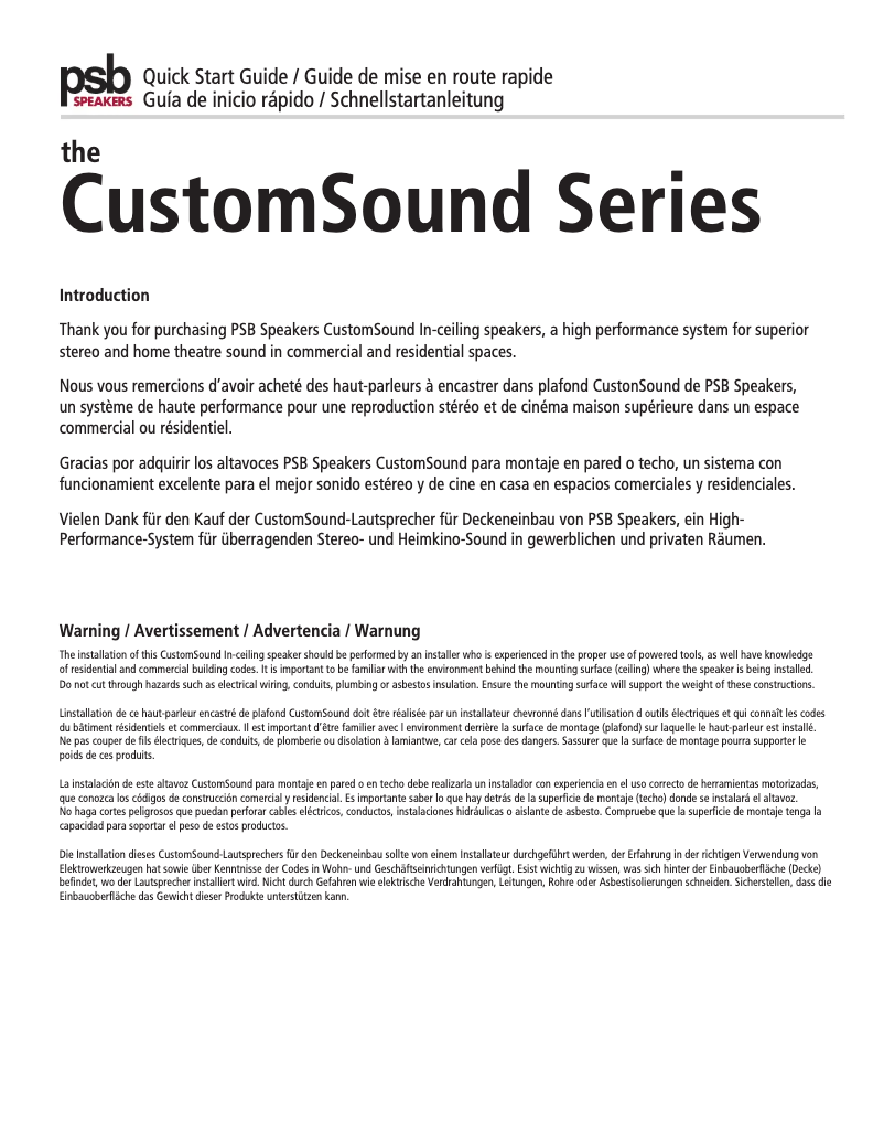 Page n°1 - Guide d'installation PSB CS630