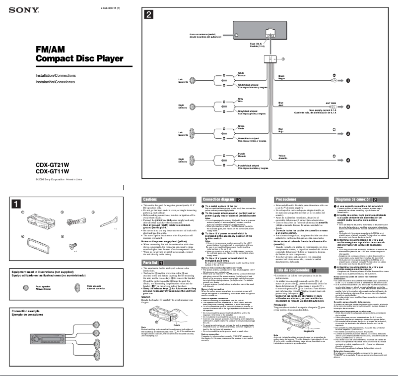 Page n°1 - Guide d'installation Sony CDX-GT11W