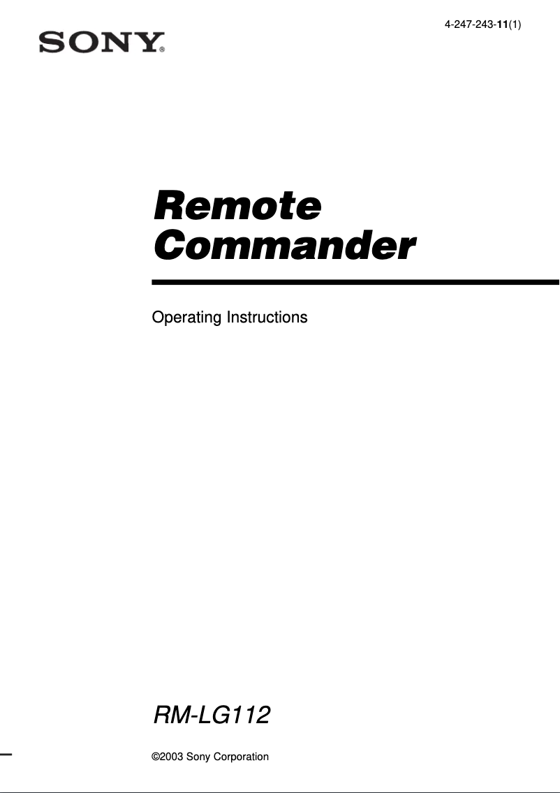 Page 1 de la notice Manuel utilisateur Sony RM-LG112