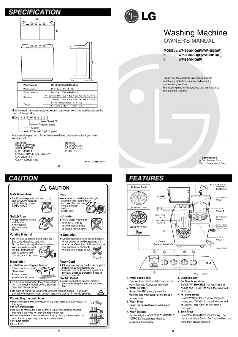 Page n°1 - Manuel utilisateur LG WP-850RP