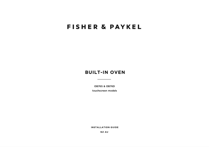 Page 1 de la notice Guide d'installation Fisher & Paykel OB76DDPTDX1