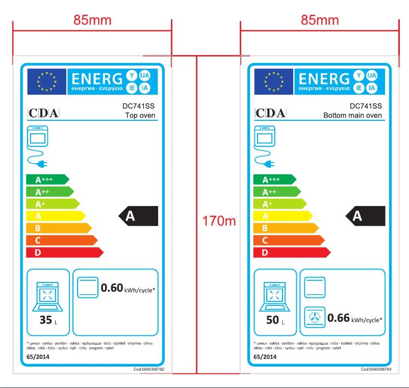 Page 1 de la notice Label énergétique CDA DC741BL