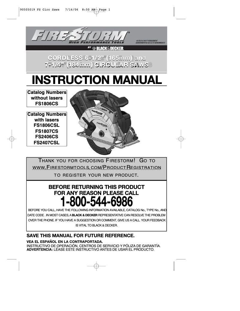 Page n°1 - Manuel utilisateur Black & Decker FS1806CSL