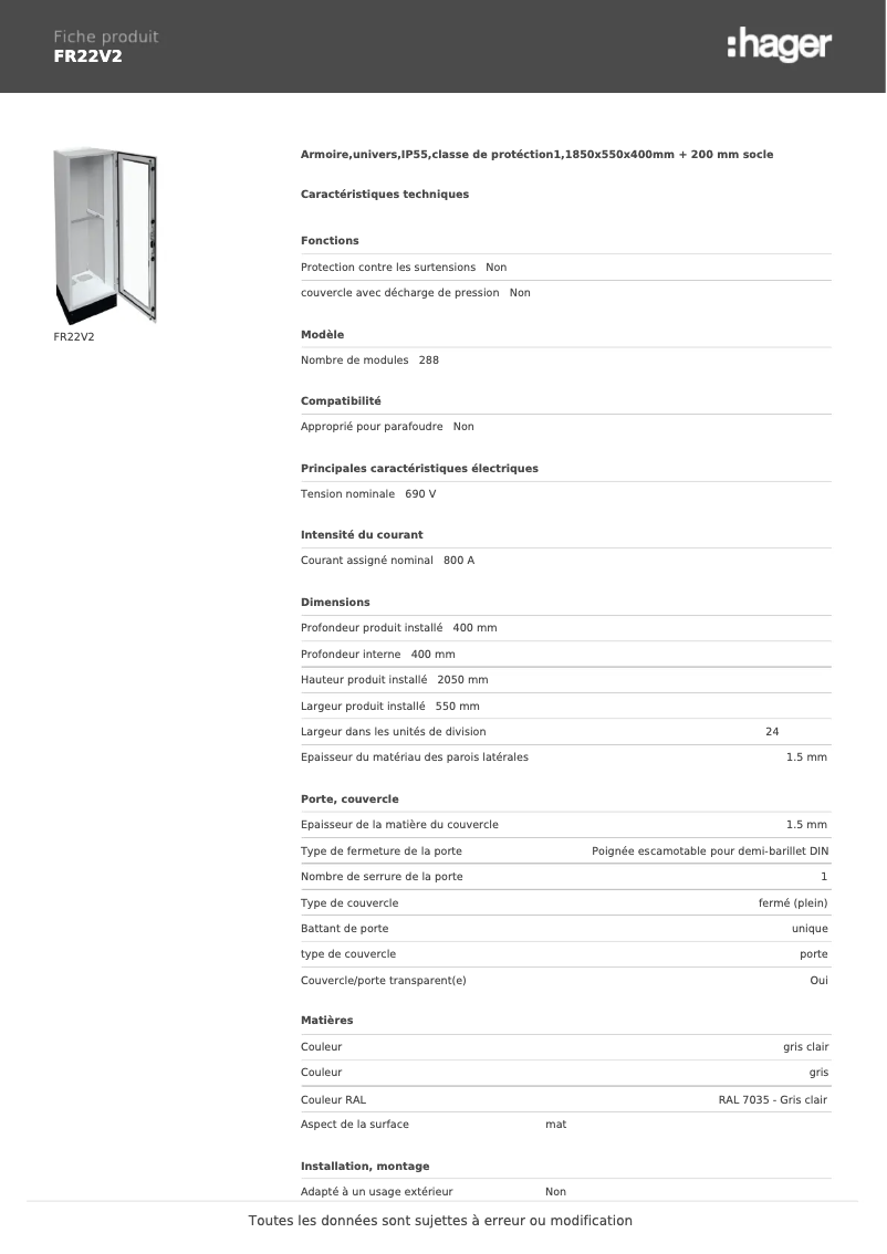 Image de la première page du manuel de l'appareil FR22V2