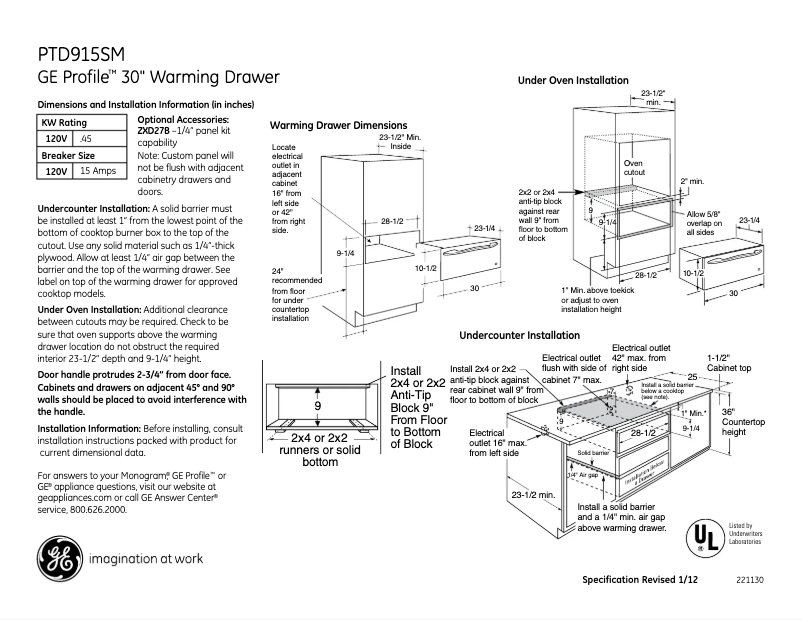 Page 1 of the manual Technical Sheet GE PTD915SMSS