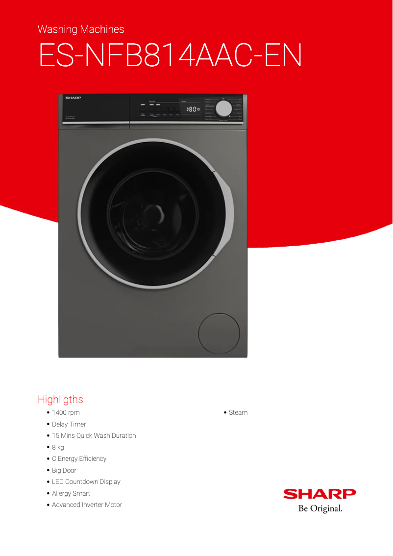 Page 1 de la notice Fiche technique Sharp ES-NFB814AAC-EN