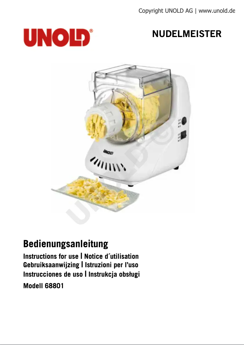 Page 1 de la notice Manuel utilisateur Unold Nudelmeister 68801