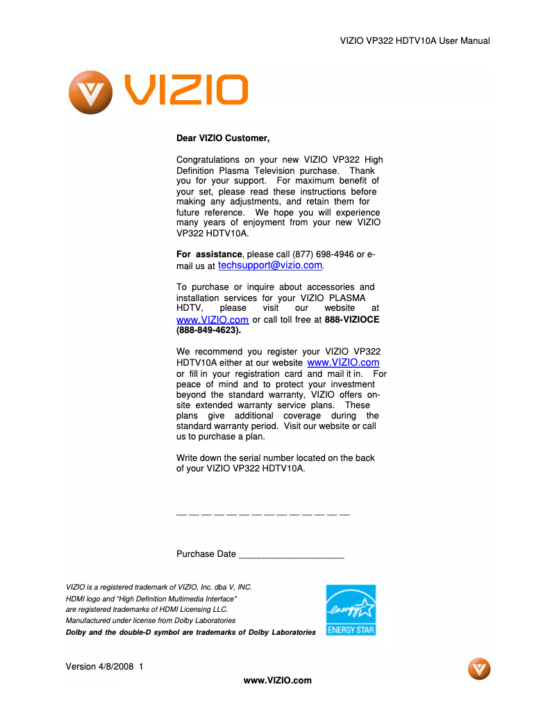 Image de la première page du manuel de l'appareil VP322