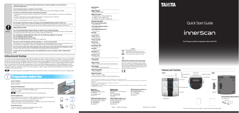 Page 1 de la notice Guide de démarrage rapide Tanita RD-545