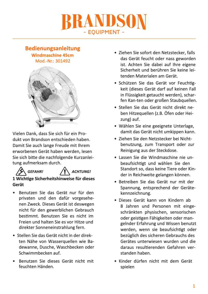 Page 1 de la notice Manuel utilisateur Brandson 301492