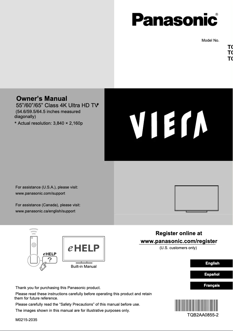 Image de la première page du manuel de l'appareil Viera TC-65CX650