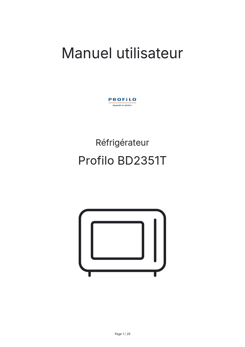 Page n°1 - Manuel utilisateur Profilo BD2351T