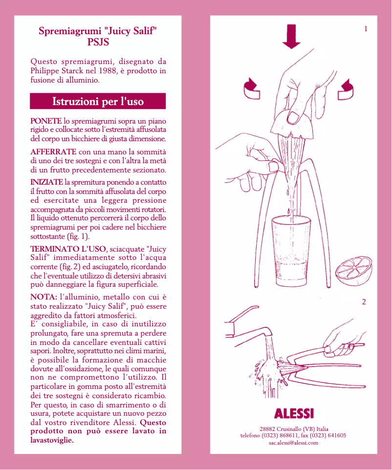 Image de la première page du manuel de l'appareil Juicy Salif PSJS