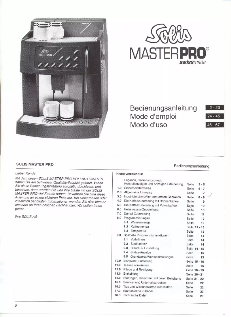 Page n°1 - Manuel utilisateur Solis Master Pro