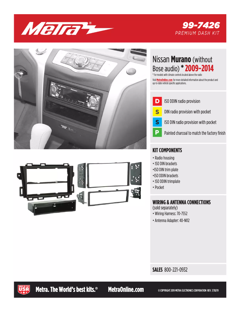 Page n°1 - Fiche technique Metra 99-7426
