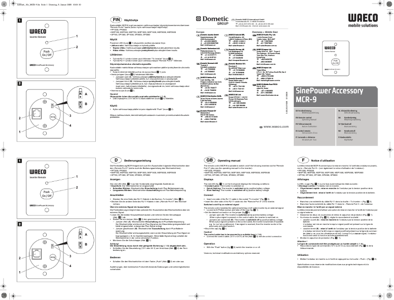 Página 1 del manual Manual de usuario Dometic SinePower Accessory MCR9