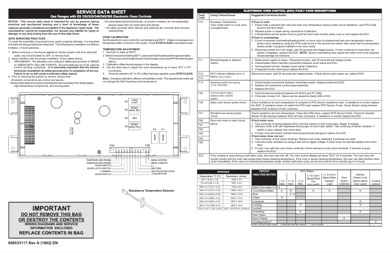 Page 1 de la notice Fiche technique Frigidaire FFGH3054UW