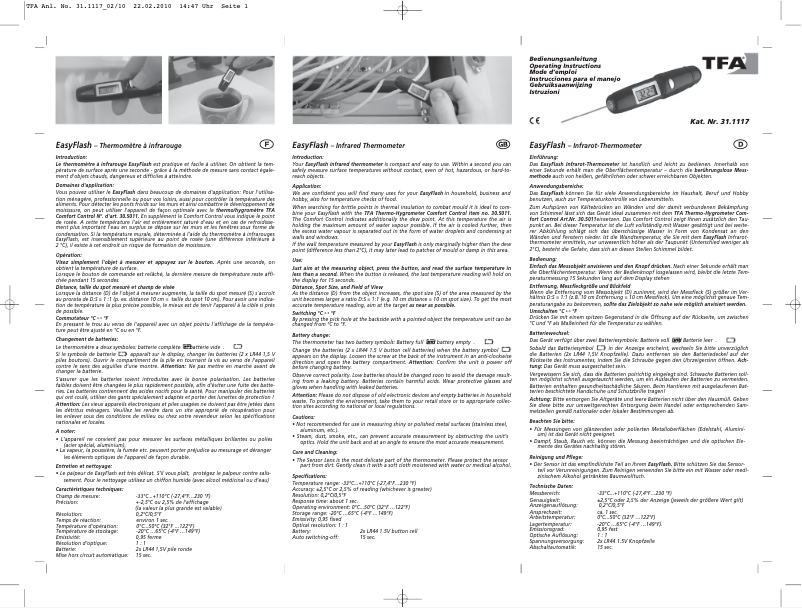 Page 1 de la notice Manuel utilisateur TFA 31.1117