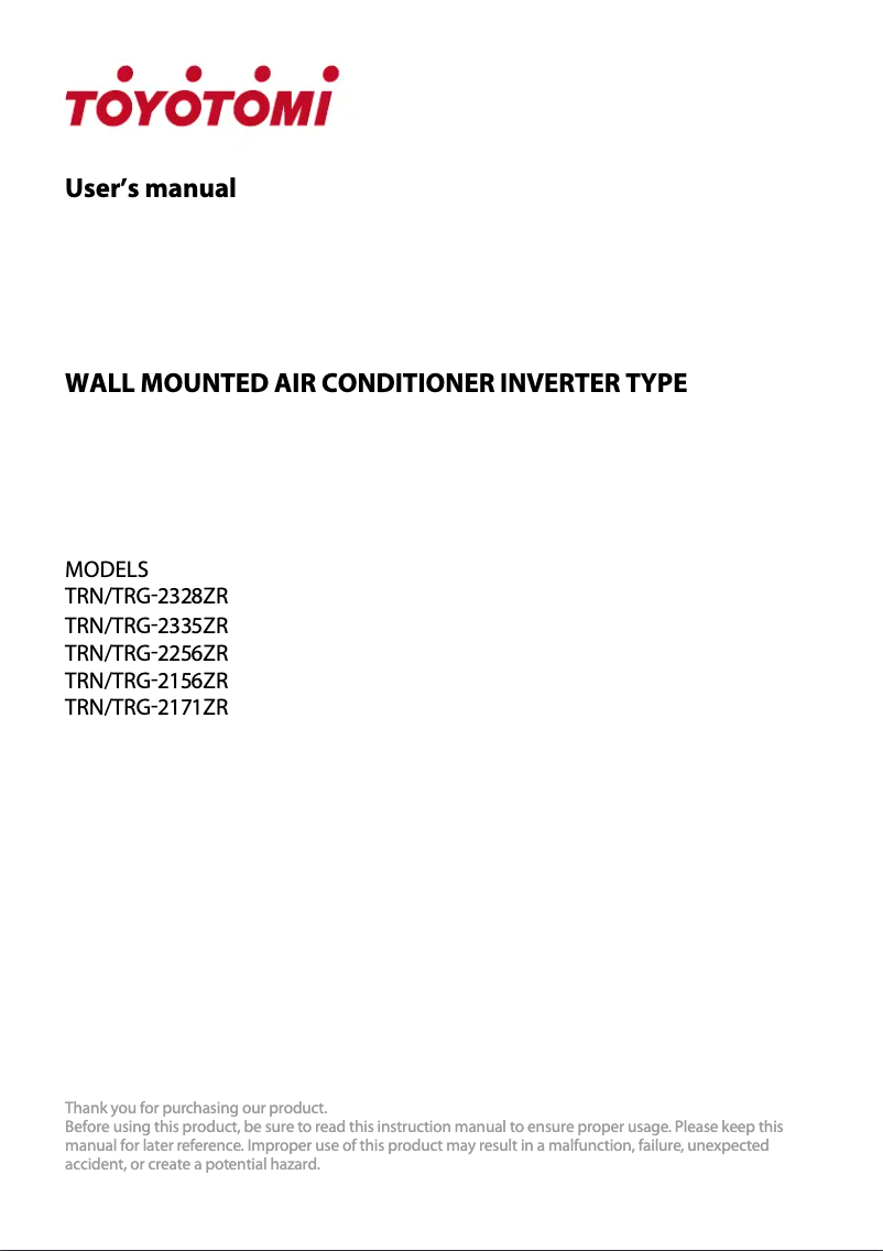 Page n°1 - Manuel utilisateur Toyotomi TRN/TRG-2335ZR