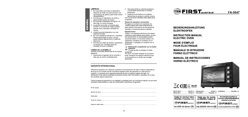 Page 1 de la notice Manuel utilisateur First Austria FA-5047