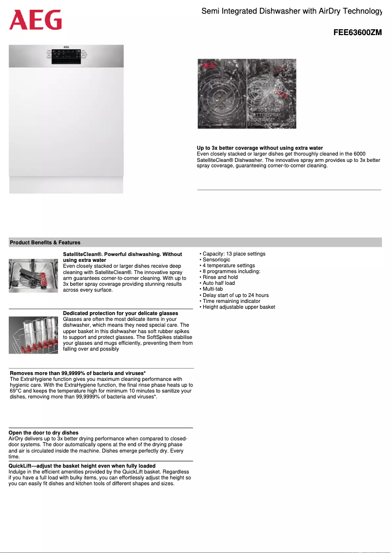 Page 1 de la notice Fiche technique AEG FEE63600ZM
