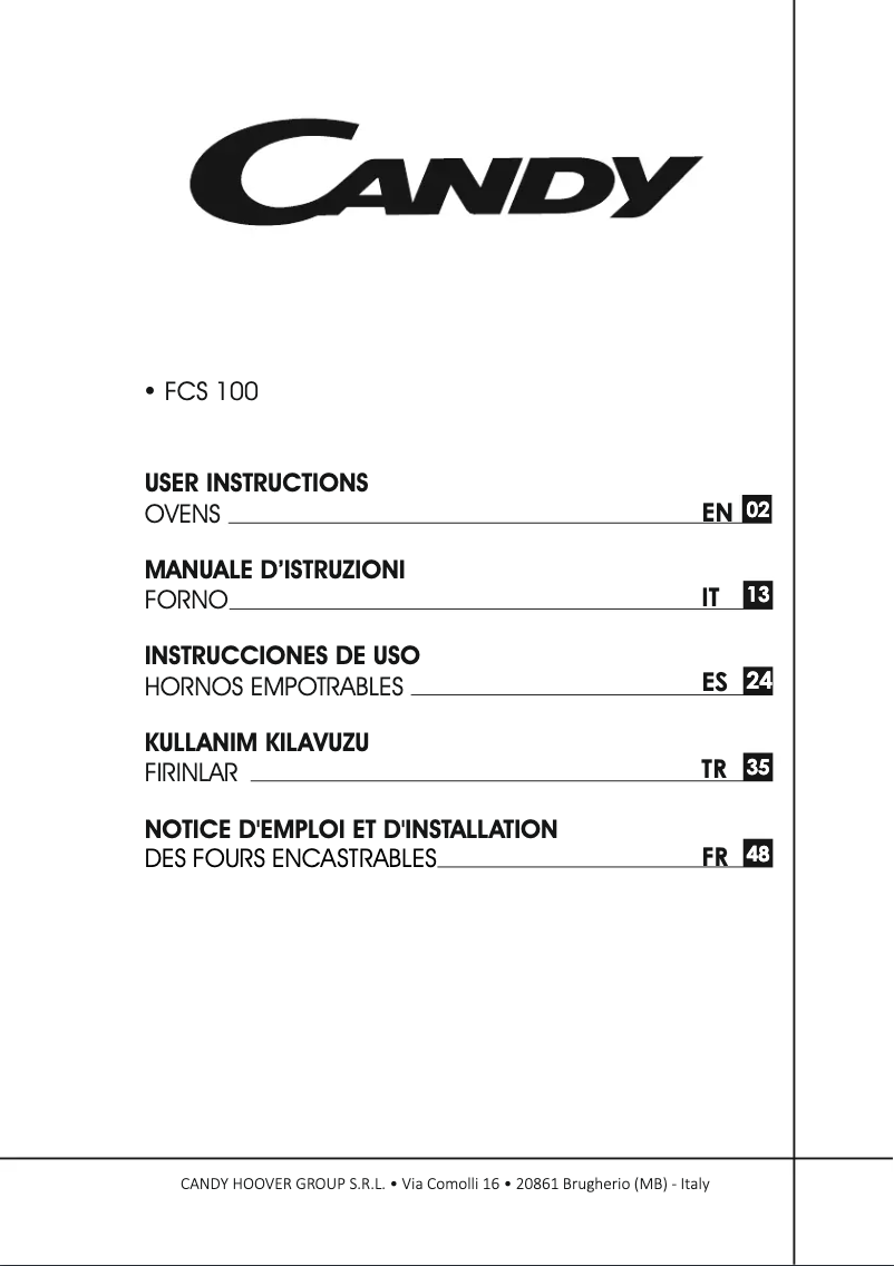Page 1 de la notice Manuel utilisateur Candy FCS 100 W/E